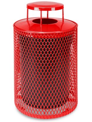 Thermoplastic Trash Can - 32 Gallon, Bonnet Lid, Red H-5154R