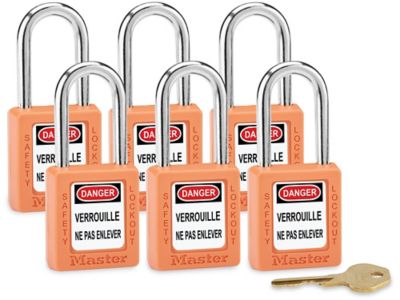 Master Lock&reg; Lockout Padlock - Set of 6 Keyed Alike, 1 1/2" Shackle, Orange H-5389O