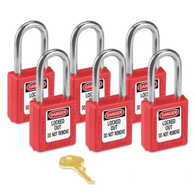 Master Lock 1-3/16 in. Covered Brass Padlock, 4 Pk., Black
