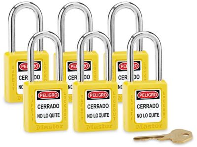 Master Lock&reg; Lockout Padlock - Juego de 6 con Llaves Iguales, Eslabón de 1 1/2", Yellow H-5389Y