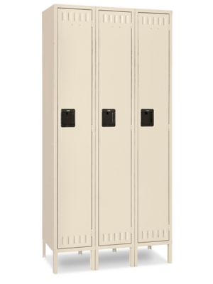 Uline Industrial Lockers - Single Tier, 3 Wide, Assembled, 45" Wide, 18" Deep, Tan H-5529AT