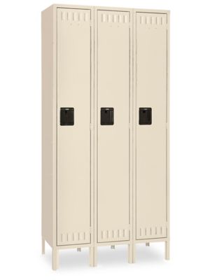 Uline Industrial Lockers - Single Tier, 3 Wide, Unassembled, 45" Wide, 18" Deep, Tan H-5529T