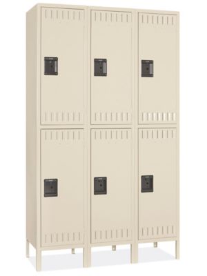 Uline Industrial Lockers - Double Tier, 3 Wide, Unassembled, 45" Wide, 18" Deep, Tan H-5533T