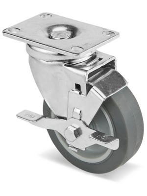 Standard Rubber Caster - Swivel with Brake, 4 x 1 1/4" h-5537swb