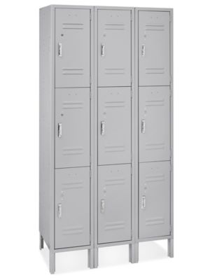 Uline Three Tier Lockers - 3 Wide, Unassembled, 36" Wide, 18" Deep, Gray H-5549GR