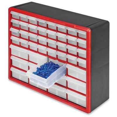 Plastic Parts Cabinet - 44 Drawer, 20x7x16", Red - ULINE