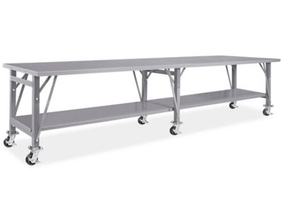 Table d'assemblage mobile en acier – 144 x 36 po, avec tablette inférieure