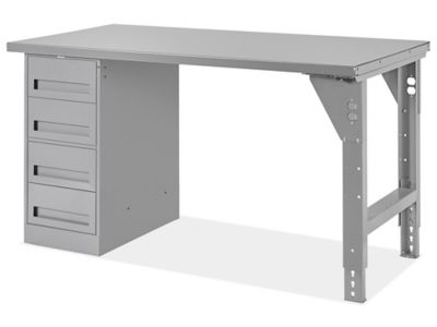 4 Drawer/1 Leg Pedestal Workbench - 60 x 30", Steel Top H-5927-STEEL