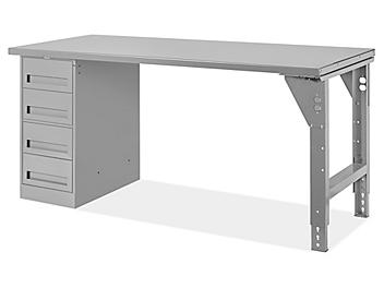 4 Drawer/1 Leg Pedestal Workbench - 72 x 30", Steel Top H-5928-STEEL