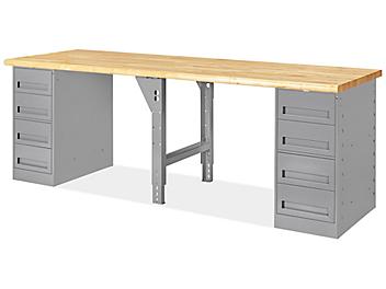 4 Drawer/4 Drawer Pedestal Workbench - 96 x 30", Maple Top H-5930-MAPLE