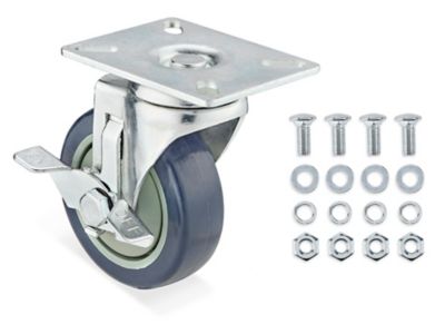 Polyurethane Caster for Steel Tote Dollies - Swivel with Brake, 4 x 1 1/4" H-6052