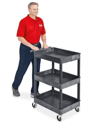 HUBERT® Black Plastic 3-Shelf Open Sided Utility Cart - 38 1/2L x 20 7/8W  x 36 5/8H