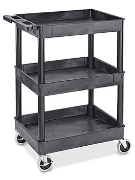 Uline 3-Shelf Utility Cart with Lipped Shelves - 28 x 19 x 39", Black H-6173BL