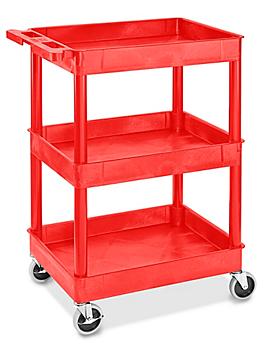 Uline 3-Shelf Utility Cart with Lipped Shelves - 28 x 19 x 39", Red H-6173R
