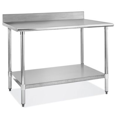 Standard Stainless Steel Worktable With Backsplash And Bottom Shelf 48 X 30 H 6259 Uline