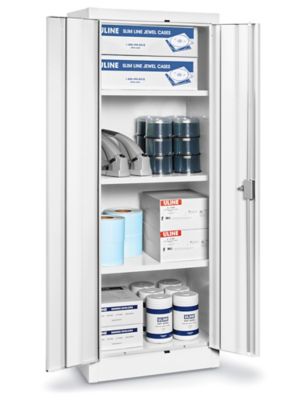 Slim Storage Cabinet - 24 x 18 x 66, Unassembled, White - ULINE - H-6317W