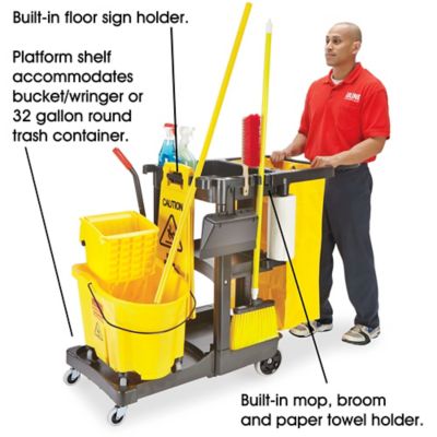 6-Piece Heavy Duty Janitorial Set Includes:Janitor Cart with 3 Storage  Shelves, Vinyl Waste Bag, Mop Bucket,Wringer, Cotton-End Wet Mop Head, Mop