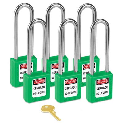Master Lock&reg; Lockout Padlock- Juego de 6 con Llaves Iguales, Eslabón de 3", Green H-6607G