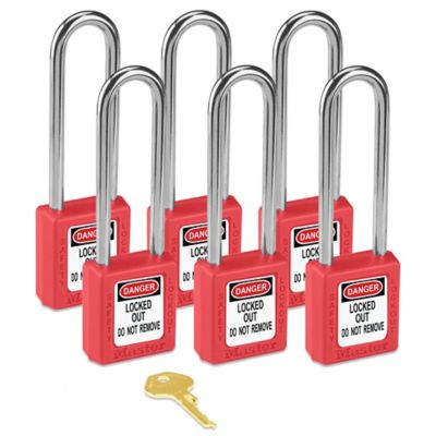 Master Lock&reg; Lockout Padlock- Set of 6 Keyed Alike, 3" Shackle, Red H-6607R