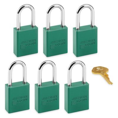 Aluminum Lockout Padlocks - Set of 6 Keyed Alike, Green H-6698G