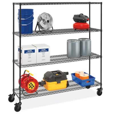 Black Mobile Shelving - 72 x 18 x 78", Black Casters H-6712BL-BL
