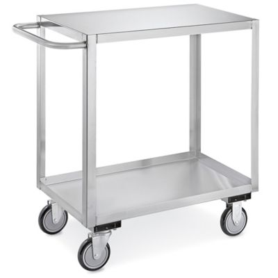 Steelton Wood Top Work Cart with Stainless Steel Base and Undershelves -  32 x 20 x 35