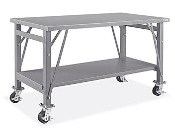 Mobile Steel Assembly Table with Bottom Shelf - 60 x 30" H-6834S