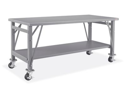 Table d'assemblage mobile en acier – 72 x 30 po, avec tablette inférieure