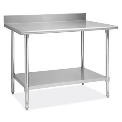 Deluxe Stainless Steel Worktable with Backsplash and Bottom Shelf - 48 x 30" H-6916
