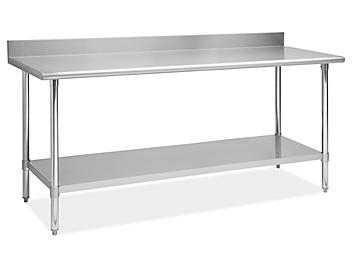 Deluxe Stainless Steel Worktable with Backsplash and Bottom Shelf - 72 x 30" H-6918