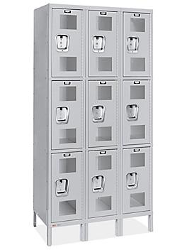Clear-View Locker - Three Tier, 3 Wide, Assembled, 36" Wide, 18" Deep, Gray H-6953AGR