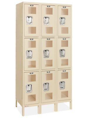 Clear-View Locker - Three Tier, 3 Wide, Unassembled, 36" Wide, 18" Deep, Tan H-6953T