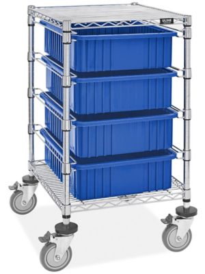 4 Bin Restocking Cart 20 x 15 x 6" Blue Bins H7027BLU Uline