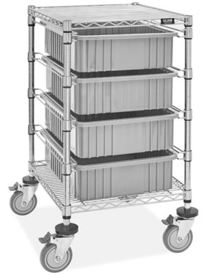 4 Bin Restocking Cart - 20 x 15 x 6" Gray Bins H-7027GR