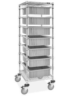 7 Bin Restocking Cart - 20 x 15 x 6" Gray Bins H-7028GR