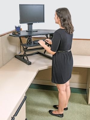 Sit/Stand Desktop Riser - Corner H-7031 - ULINE