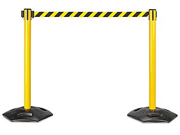 Outdoor Crowd Control Posts with Retractable Belt - Black/Yellow, 16' H-7079