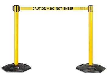 Outdoor Crowd Control Posts with Retractable Belt - "Caution - Do Not Enter", 16' H-7080