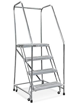 4 Step Aluminum Rolling Ladder - Assembled with 14" Top Step H-7088