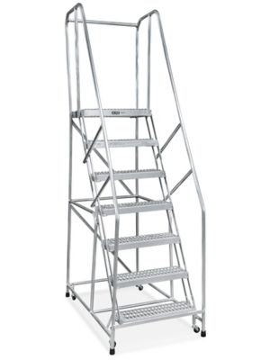 7 Step Aluminum Rolling Ladder Assembled with 14" Top Step H7091 Uline