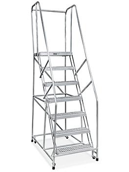 7 Step Aluminum Rolling Ladder - Assembled with 14" Top Step H-7091