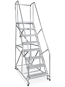 8 Step Aluminum Rolling Ladder - Assembled with 14" Top Step H-7092