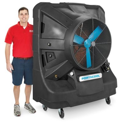 Fan air evaporative store coolers