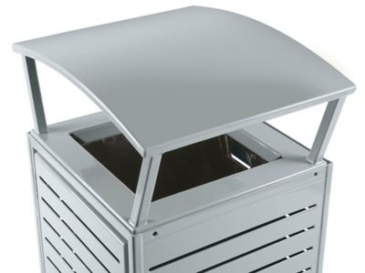 32 Gal. Grey All-Weather Steel Commercial Outdoor Trash Can Receptacle with  Slatted Wood Style Panels