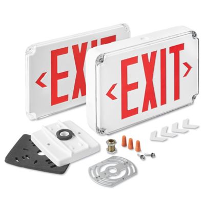 Hard-Wired Exit Sign - Plastic with Emergency Lights, Red Letters