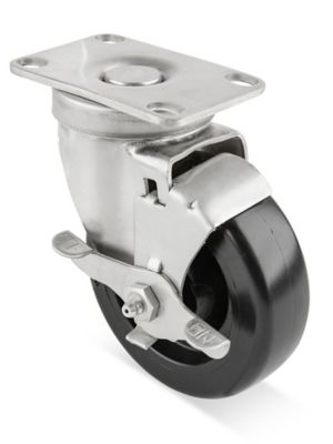 Stainless Steel Polyolefin Caster - Swivel with Brake, 4 x 1 1/4" H-7444SWB
