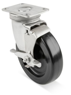 Stainless Steel Polyolefin Caster - Swivel with Brake, 5 x 1 1/4" H-7445SWB