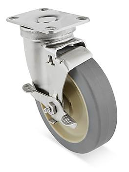 Stainless Steel Rubber Caster - Swivel with Brake, 5 x 1 1/4" H-7447SWB
