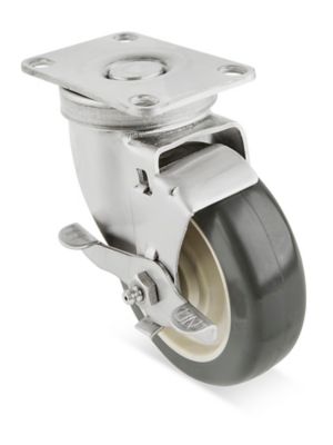Stainless Steel Polyurethane Caster - Swivel with Brake, 4 x 1 1/4" H-7448SWB
