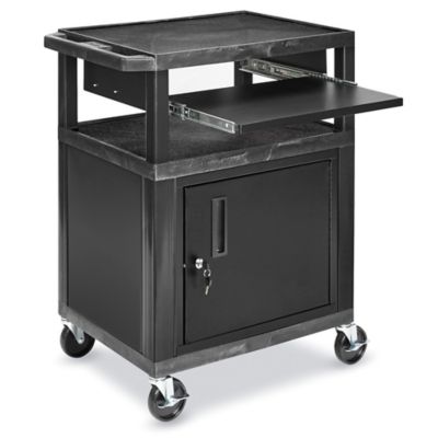 Plastic AV Cart with Cabinet - 27 x 18 x 34", Black H-7460BL